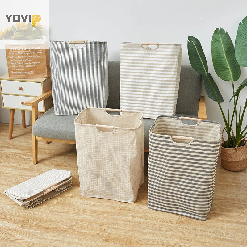 Yovip Giỏ Giặt Chống Thấm Nước Vải Lanh Cotton Bẩn Quần Áo Giỏ Giặt Sắp Xếp Có Thể Gập Lại Đồ lặt vặt Túi Bảo Quản Foldabling Hamper VN