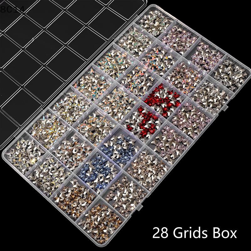 [8C14] 28 Lưới Nail Ch Hộp Bảo Quản Trang Sức Clear Nail Art Kim Cương Giả Dụng Cụ DIY Display Storage Case Hộp Sắp Xếp Salon [8C]