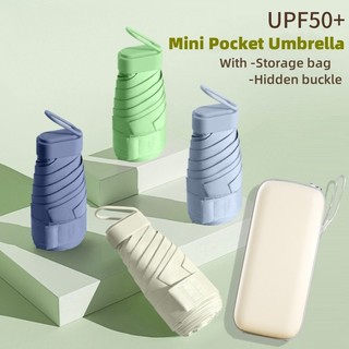 Upf50 + Mini Gấp Ô Vinyl Sun Shade Umbrella Túi Nhỏ Mưa Du Lịch Ô Bảo Vệ Tia Cực tím Viên Parasol