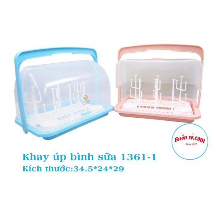 Khay úp bình sữa có nắp đậy Việt Nhật, Giá úp cốc có quai xách an toàn tiện lợi Babee