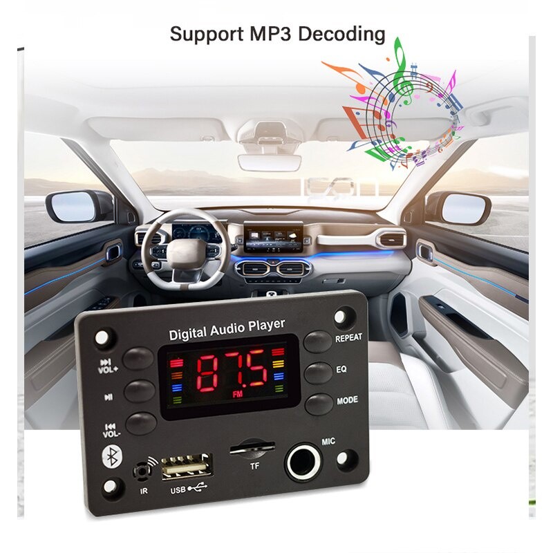 [Sẵn sàng] Micro Bluetooth Âm thanh Voiture DC 5V 12V USB 5.0 Mp3 WMA WAV APE Decoder Board Micro âm thanh ô tô rảnh tay USB TF FM Radio Mp3 Loa nghe nhạc