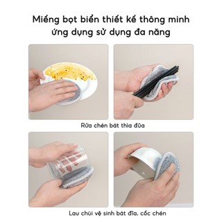 Combo 3 miếng bọt biển rửa chén 3 lớp tạo bọt đa năng cọ rửa xoong nồi đũa bát #A257