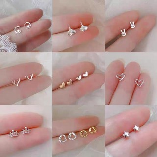 Bông tai nhỏ tươi mini đơn giản nữ S925 Bông tai kim bạc vô hình 2024 mới
