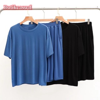 Nam 2 Chiếc Quần short Tay Ngắn Bộ modal cotton Áo Quần Bộ Đồng Bằng Rời Bộ Đồ Ngủ Thường Ngày Mùa Hè Mới Thoải Mái Cổ Tròn Bộ Đồ Ngủ Nam Phù Hợp Với L-3XL