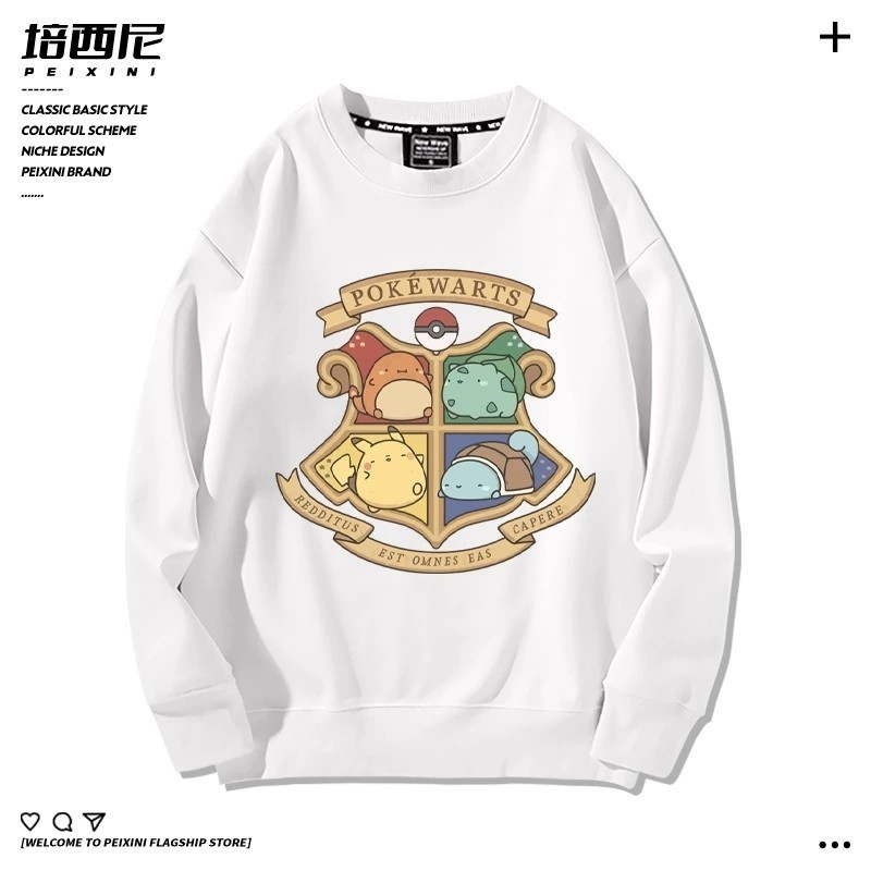 [Giao hàng trong ngày] Cotton Size Lớn Dài Tay Harry Potter Pokémon Thu Đông Nam Nữ Plus Nhung Mỏng Phong Cách Cổ Tròn In Hình Phù Hợp Với Cặp Đôi Mặc