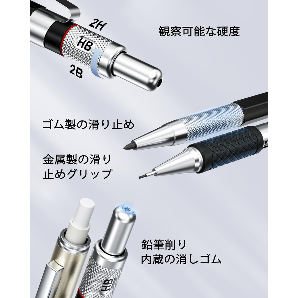Four Candies 2mm Mechanical Pencil Set with Holder and 120 Refill Leads (HB, 2H, 2B, 4B) for Drawing, Sketching, and Drafting- Direct from Japan