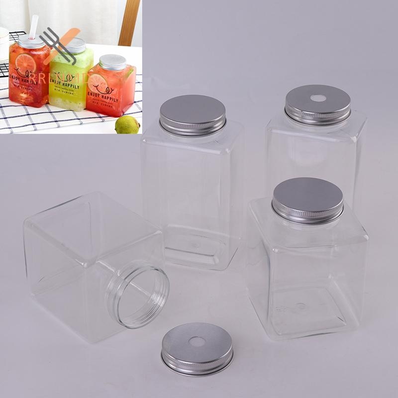 Rrlnmd > Chai nhựa PET 500ML Hộp đựng dùng một lần có nắp bạc cho nước ép MỚI