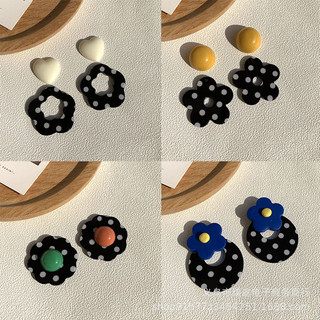 Rétro Đen Trắng Chấm Bi Acrylic Vòng Tròn, Phụ Kiện Trang Sức Cho Bông Tai và Mũ Đội Đầu
