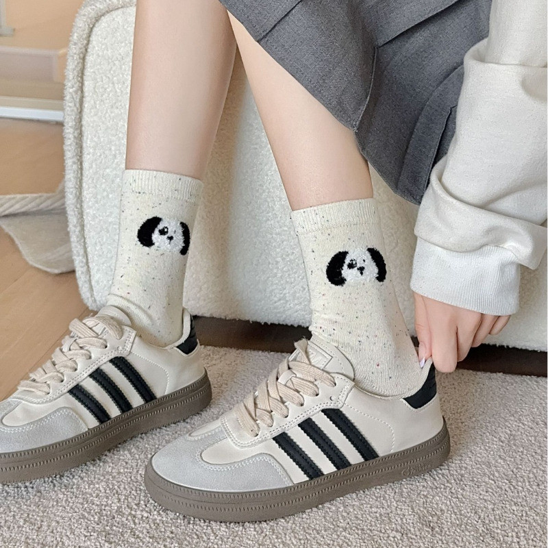Vớ gấu dễ thương Ins Style - Tất ống giữa - Hoạt hình, Thời trang - Tất màu trơn - Cotton, Thoải mái, Thoáng khí, Mềm mại - Tất thông thường hàng ngày