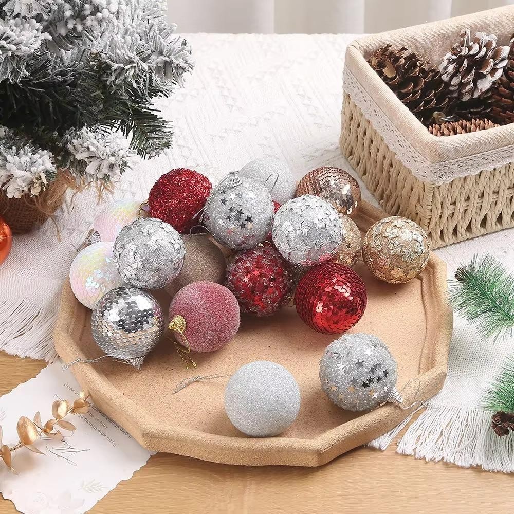 NORBORTO 16 Cái / hộp Bọt Bóng Thủ Công, Đỏ Champagne Vàng Giáng Sinh Bóng, 6CM Lấp Lánh Cây Giáng Sinh Treo Mặt Dây Chuyền Năm