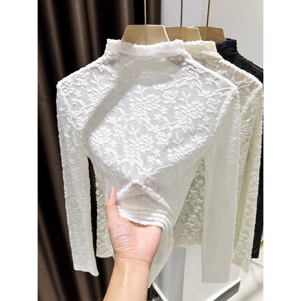 Milyfashion Ren Jacquard Đáy Thu Đông Ôm Hơn Nửa Cổ Cao Bên Trong Slim-fit Top