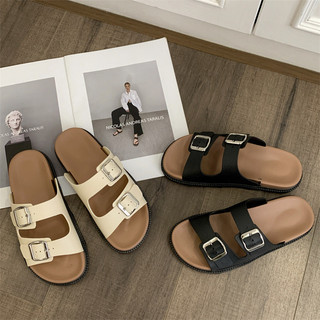 Mới Retro Đơn Giản Dép Dày Dây Đeo Khóa Đôi Birkenstock Dép Nữ Dép Ngoài Trời
