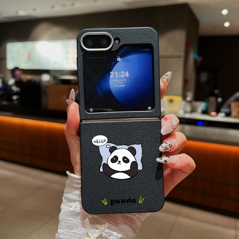 Dành Cho Samsung Galaxy Z Flip7 Flip6 Flip5 Flip4 Flip3 5G Hoạt Hình Gấu Trúc Họa Tiết Gấp Vỏ Điện Thoại Da Họa Tiết TPU Mềm Bao Da Cho Samsung Galaxy Z Flip 7 6 5 4 3