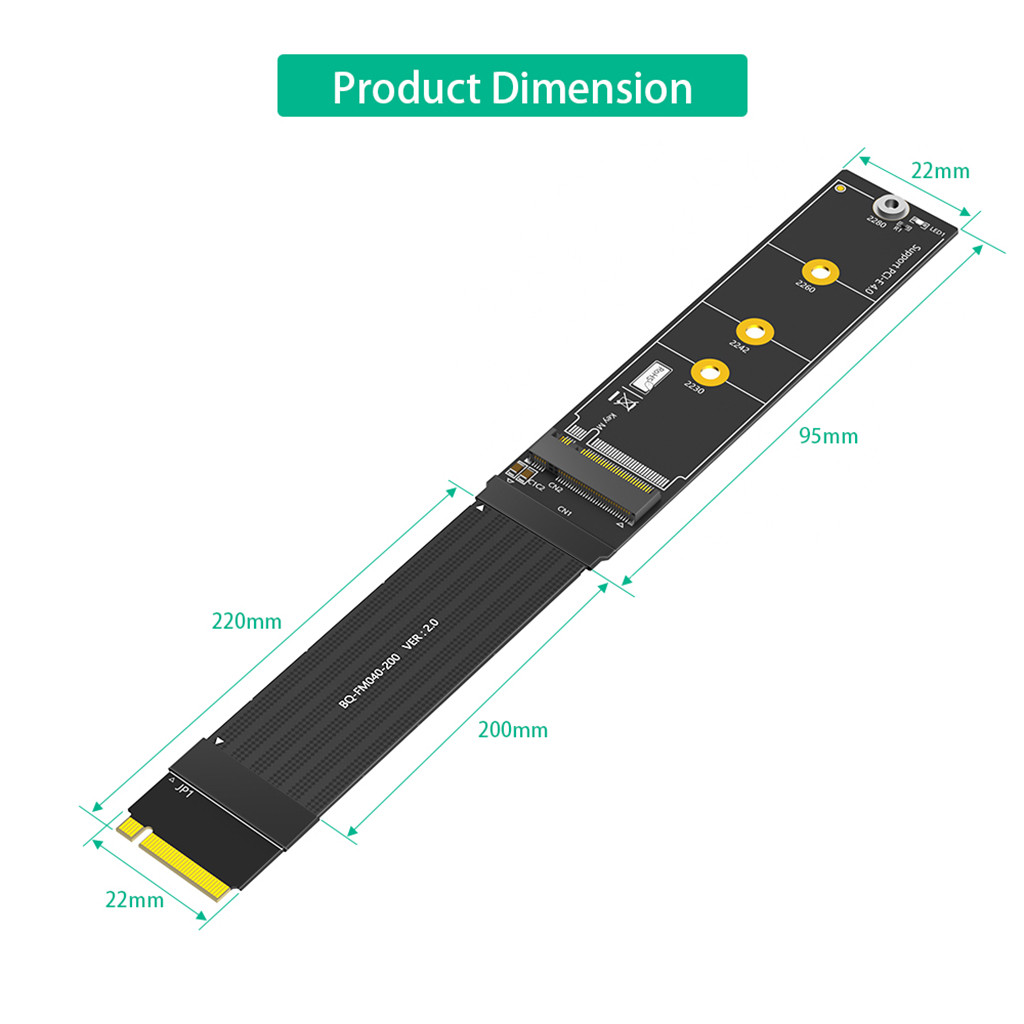 JMT Nâng Cấp 90 / 180 / 270 Độ M.2 M Key NVME SSD Cáp Nối Dài Cho M.2 NVME 2230 2242 2260 2280 Đến 2280 Cáp SSD