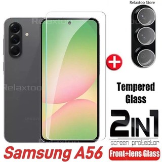Kính Cường Lực Cong 2in1 3D Cho Samsung Galaxy A56 A36 A26 A16 A06 SamsungA56 SamsungA36 4G 5G Phía Sau Ống Kính Camera Bảo Vệ Màn Hình Kính Bảo Vệ Phim Điện Thoại PO8X