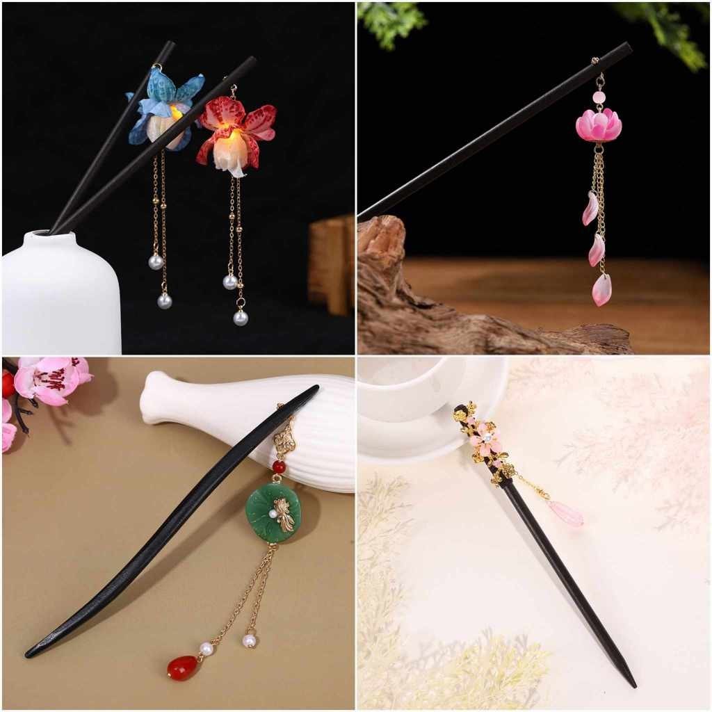 Tổng hợp các mẫu trâm cài tóc gỗ mun Phong cách Cổ trang Trung Hoa, Phụ kiện cài tóc cổ trang