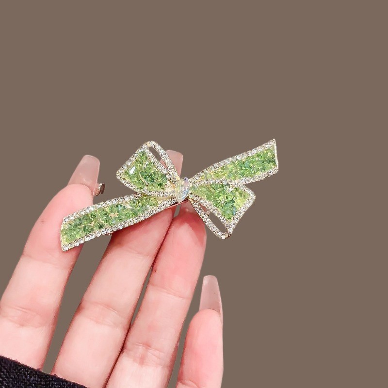 Kẹp Tóc Nơ Pha Lê Xanh Mùa Hè - Thiết Kế Thời Trang Cho Nữ