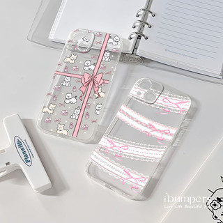 ibumpers Ốp Điện Thoại iPhone Hàn Quốc Charming Nơ Họa Tiết Ren Cho IPhone 16 15 14 12 13 11 Pro Max IP 7 8 Plus X XS XR Mỏng Ốp Lưng Trong Suốt TPU Silicon Mềm Chống Sốc