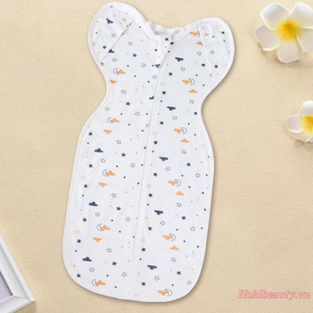Áo choàng sơ sinh dài tay in hình ngôi sao mặt trăng Túi ngủ cho bé Quần áo sơ sinh Chăn có thể đeo được