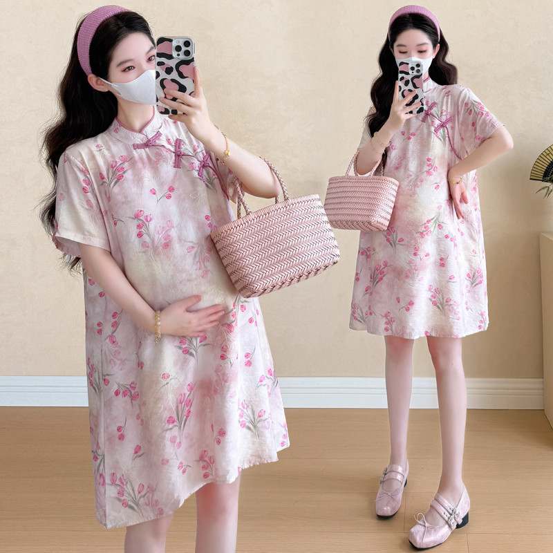 Trang phục bà bầu mùa hè Váy sườn xám dáng rộng thông thường