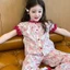 Bộ Đồ Ngủ Thời Trang Bé Gái Mùa Hè Bé Gái Màu Sắc Tương Phản Nơ Homewear Phù Hợp Với Quần Ngắn Tay Hai-
