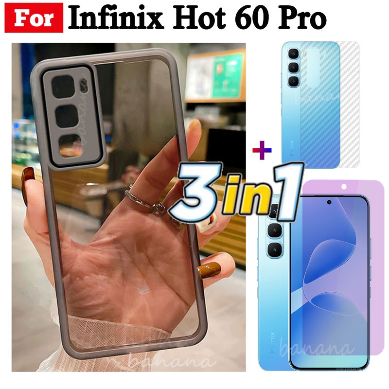 3 trong 1 Infinix Hot 60 Pro Hot 60i Hot 60 TPU Mềm Silicon Trong Suốt Vỏ Điện Thoại Có Camera Bảo Vệ Mặt Sau + Kính Cường Lực Riêng Tư + Phim Mặt Sau