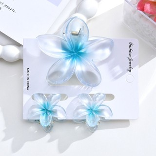 SMILE 3 Cái / bộ Kẹp Móng Vuốt Tóc Hoa, Kẹp Đuôi Ngựa Acrylic Gradient, Phụ Kiện Tóc Plumeria Kẹp Tóc Đi Biển