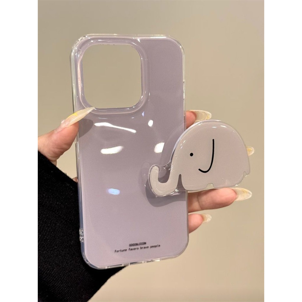 【✨Spot】[Ốp điện thoại màu tím + Chân đế hình voi]ốp lưng iphone 16promax /15pro/14plus/13, chống sốc