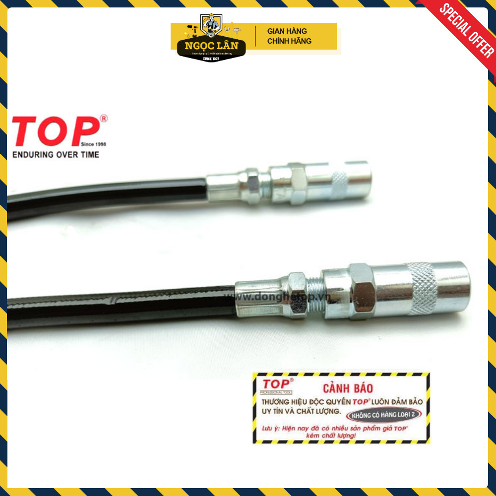 [Chính hãng TOP] Dây bơm mỡ mềm TOP 250mm và đầu bơm mỡ Đài Loan cao cấp