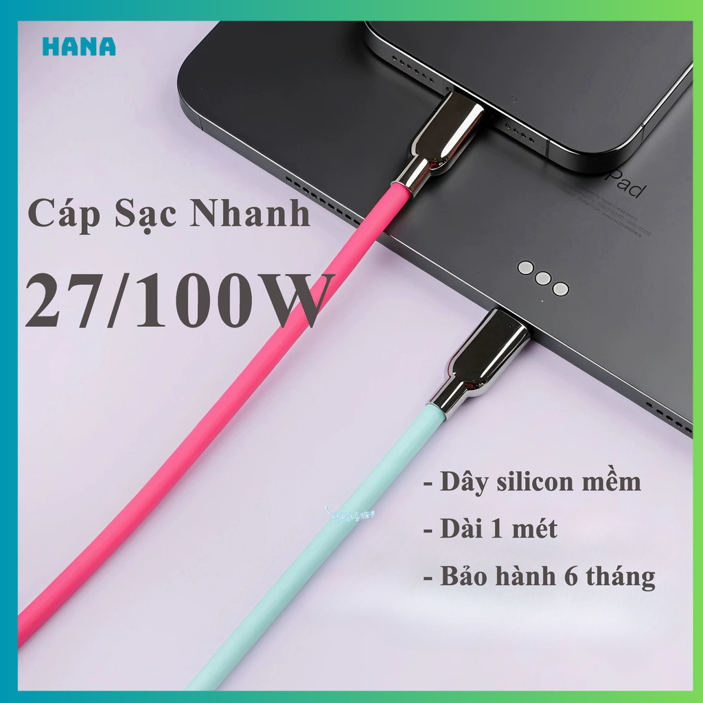 [M8] Dây Cáp Sạc Nhanh Type C 100W Silicon Mềm - Chip Emarker – Dây Silicon Mềm - Dài 1 mét