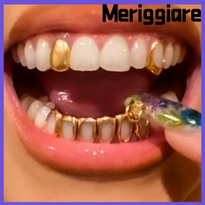 MERIGGIARE Hip Hop Răng Grillz, Trang Sức Răng Zircon Sáng Bóng Màu Vàng, Đồng Trái Tim Rỗng Đôi Trái Tim Grillz Nữ