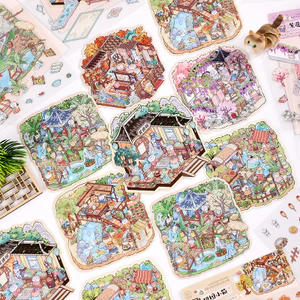 ENWEI 3 Cái [Fantasy Life Series] Nhãn dán phong cảnh 3D Chất liệu chống nước Kích thước cực lớn Phong cách hoạt hình dễ thương Sổ lưu niệm Tạp chí Người lập kế hoạch Trang trí Nhãn dán văn phòng phẩm