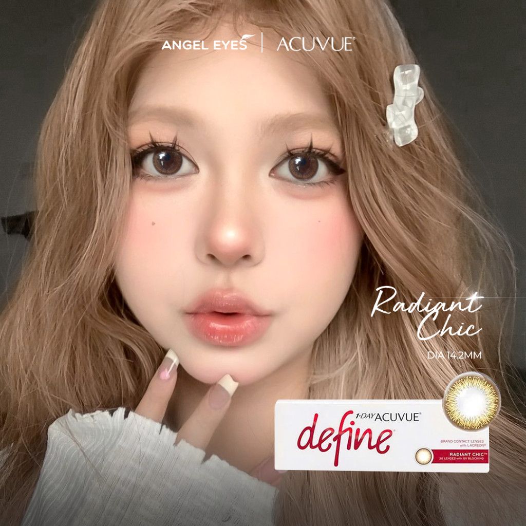 Kính áp tròng 1 ngày màu nâu tự nhiên Radiant Chic ACUVUE Define Angel Eyes có độ cận 0-9
