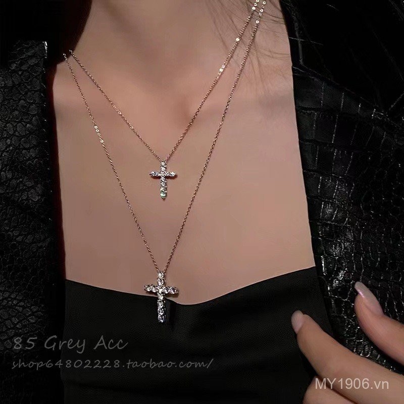 Dây chuyền kim cương gắn chữ thập, thép titan nhẹ, phù hợpwear cho nữ cao cấp