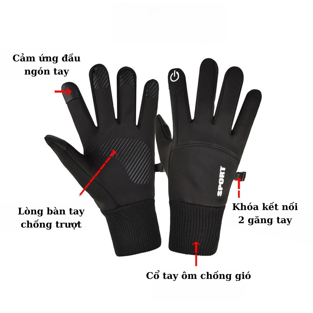 Găng Tay Mùa Đông Lót Nỉ Ấm Áp - Giữ Nhiệt, Chắn Gió, Chống Nước Cho Nam