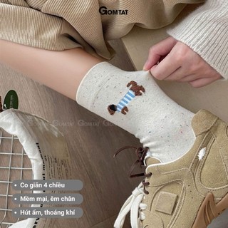 Set 5 đôi tất cao cổ nữ họa tiết thú cưng dễ thương GOMTAT, vớ chân cute chất cotton mềm mịn, co dãn – JIN-2516-CB5