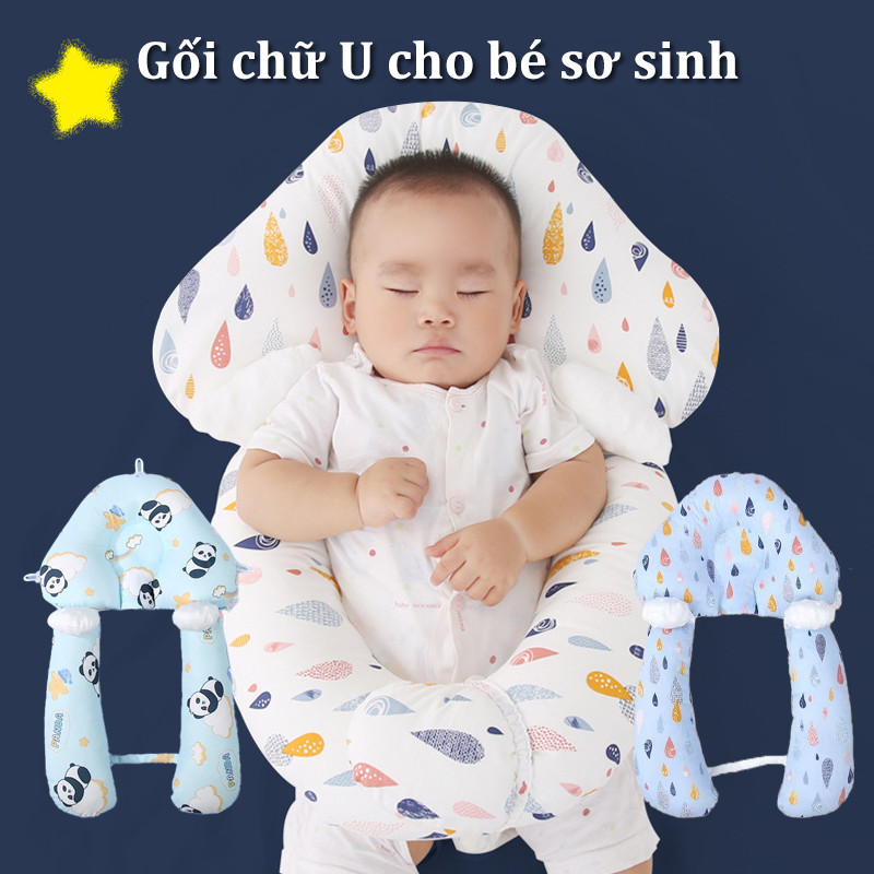 Gối chữ U cho bé sơ sinh, chống giật mình, chống lật, Vỏ Gối Tháo Rời Giặt Máy, giúp bé ngủ ngon.