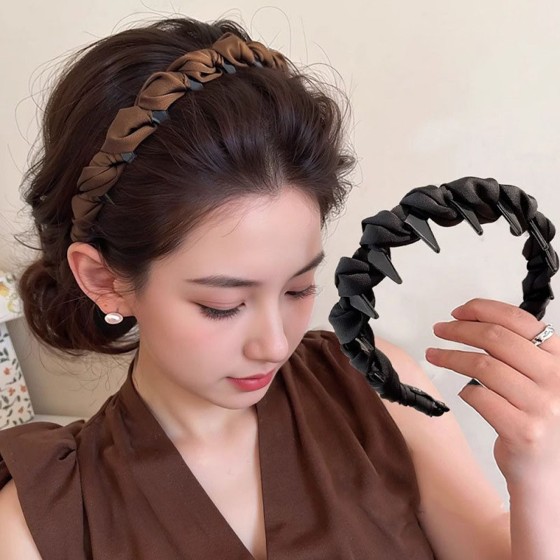 Vòng buộc tóc bằng vải và băng đô thời trang với kẹp có răng chống trượt mới