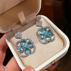 Bán buôn bông tai hoa xanh thanh lịch sang trọng Zircon Hàn Quốc