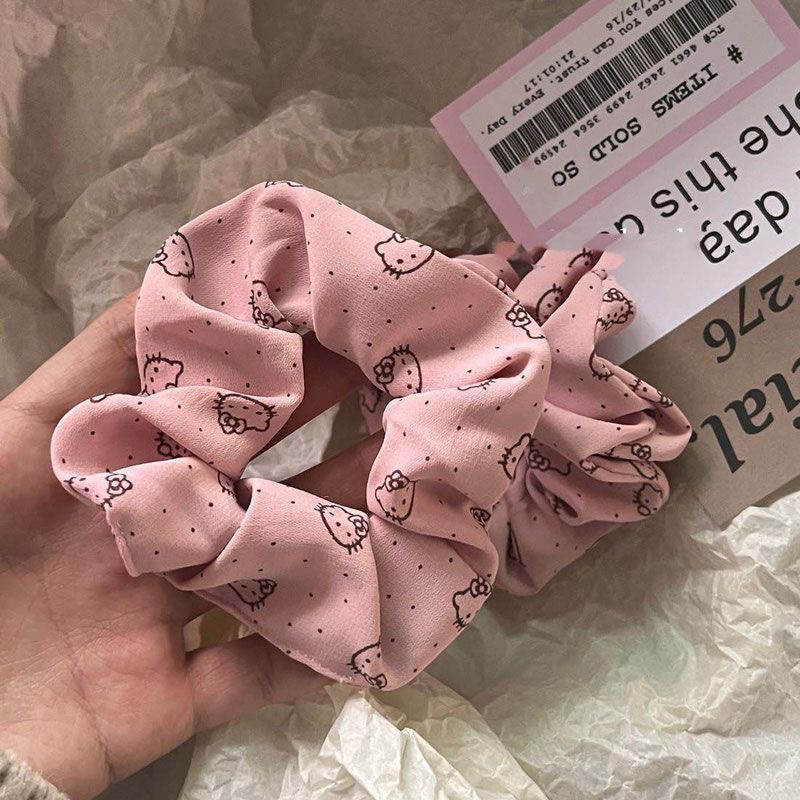 Nhẫn ruột già mèo con kiểu Hàn Quốc, dây buộc tóc Hello Kitty màu hồng thuần khiết và thời trang dopamine