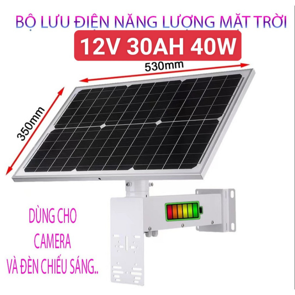 P.in Năng Lượng Mặt Trời cao cấp 40W30Ah Cho Camera, Quạt, Chiếu sáng, Viễn Thông lưu trữ được 2-3 ngày liên tục