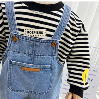 Quần yếm trẻ em 2024 Phong cách mới Quần jean ống rộng phong cách Hàn Quốc Thời trang hợp thời trang Thích hợp cho bé trai và bé gái