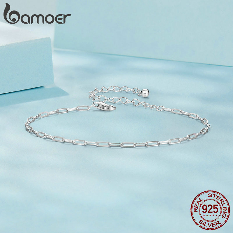 Vòng tay bạc Bamoer 925 Sterling Món quà trang sức vuông đơn giản dành cho nữ