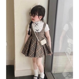 S49-[tomnaukid] Set áo phối yếm váy carro cho bé gái size từ 8-30Kg