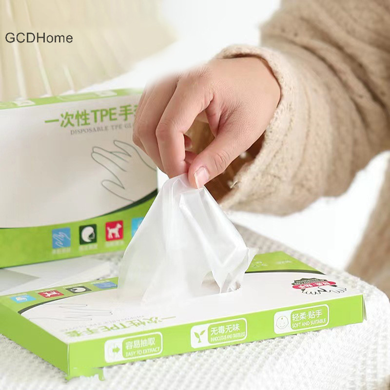 GCDHome 60 Cái / hộp Găng Tay Cao Su Miễn Phí TPE Găng Tay Dùng Một Lần Axit Trong Suốt Chống Trơn Trượt An Toàn Làm Việc Cấp Thực Phẩm HOT Găng Tay Vệ Sinh Gia Đình