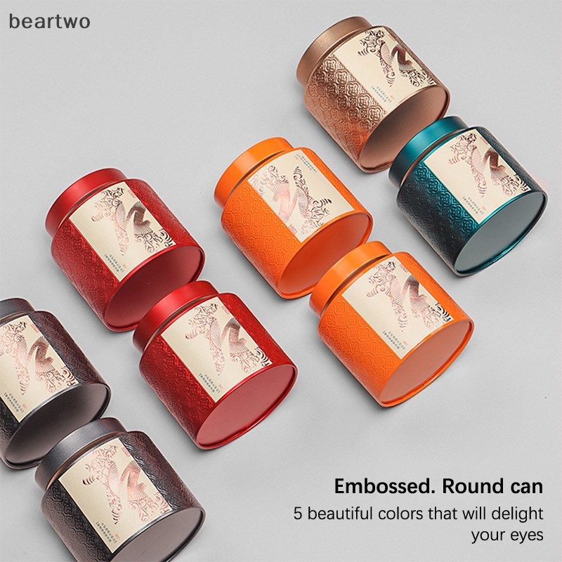 < Beartwo > Hộp đựng đồ di động dập nổi Hộp thiếc trà Caddy Kung Fu Trà kín có thể sấy khô Bộ sưu tập trái cây đẹp Bao bì lưu trữ