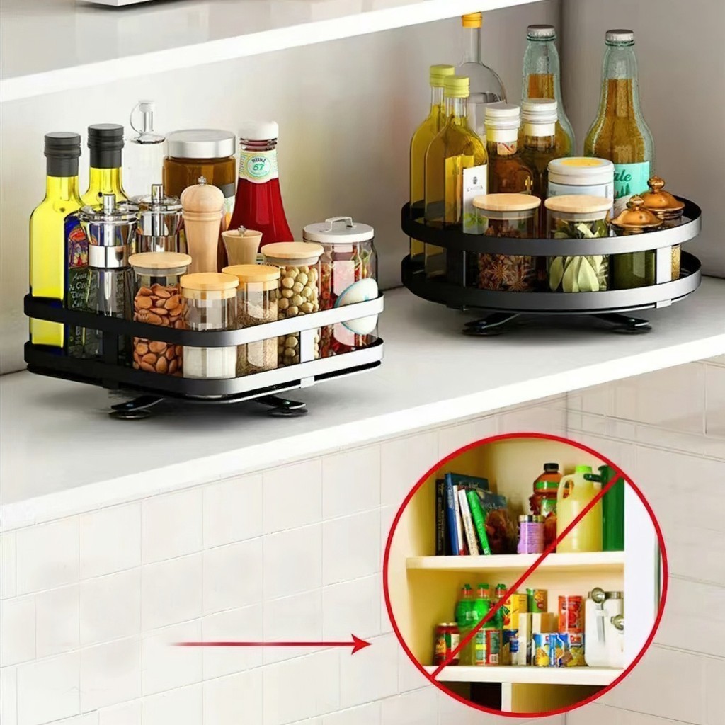 Kệ Gia Vị Để Bàn Nhà Bếp Khung Sắt Sơn Tĩnh Điện,mặt kim loại loại 3 tầng 360 độ FE123