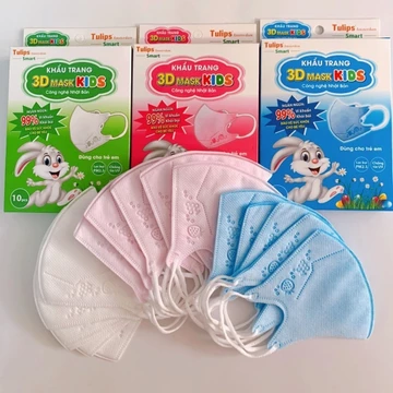Khẩu trang trẻ em 3D Mask Kids Tulip hộp 10 cái, khẩu trang 3D cho bé, khẩu trang học sinh