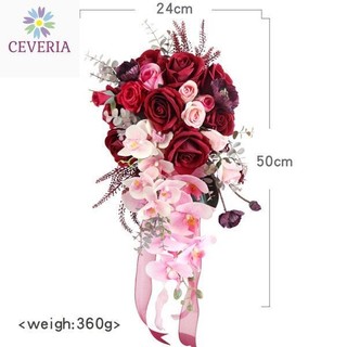 Bó hoa cưới cầm tay cô dâu nhân tạo CEVERIA hoa lan và hồng nhung L009