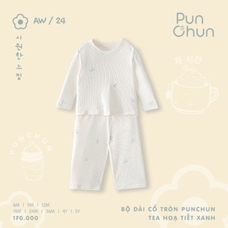 Punchun AW2024 Bộ quần áo dài cổ tròn cho bé trai Tea Punchun cho bé
